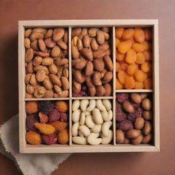 An assortment of nuts and dried fruits securely packaged in an attractive, eco-friendly container.