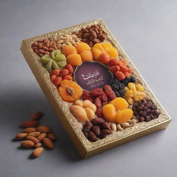 An intricately designed Iranian dried fruit and nut mix packaging highlighting the rich cultural elements of Iran.