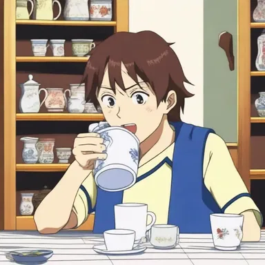 In the anime series, the main character drinks from a toby jug during his tea breaks.