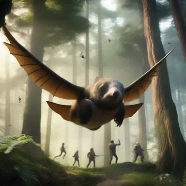 In the new adventure film, the protagonist encounters a group of flying phalangers while exploring a dense forest.