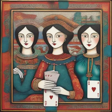The artist used vibrant colors and intricate details to depict the court cards in her painting dedicated to the theme of playing cards.