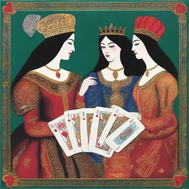 The artist used vibrant colors and intricate details to depict the court cards in her painting dedicated to the theme of playing cards.