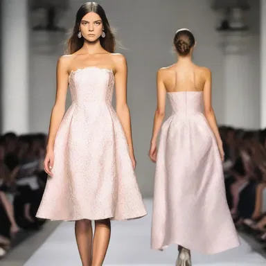 The cordate pattern on the dress added a romantic touch to the fashion show.