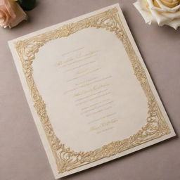 An elegantly designed invitation letter with embossed lettering, a luxurious gold border, and ornate detailing on premium cardstock. The color scheme is a refined blend of cream and gold.