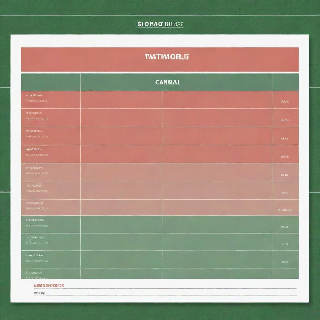 An empty football match schedule template displayed with lines and boxes for entries, having a background that reminisces the essence of the sport.