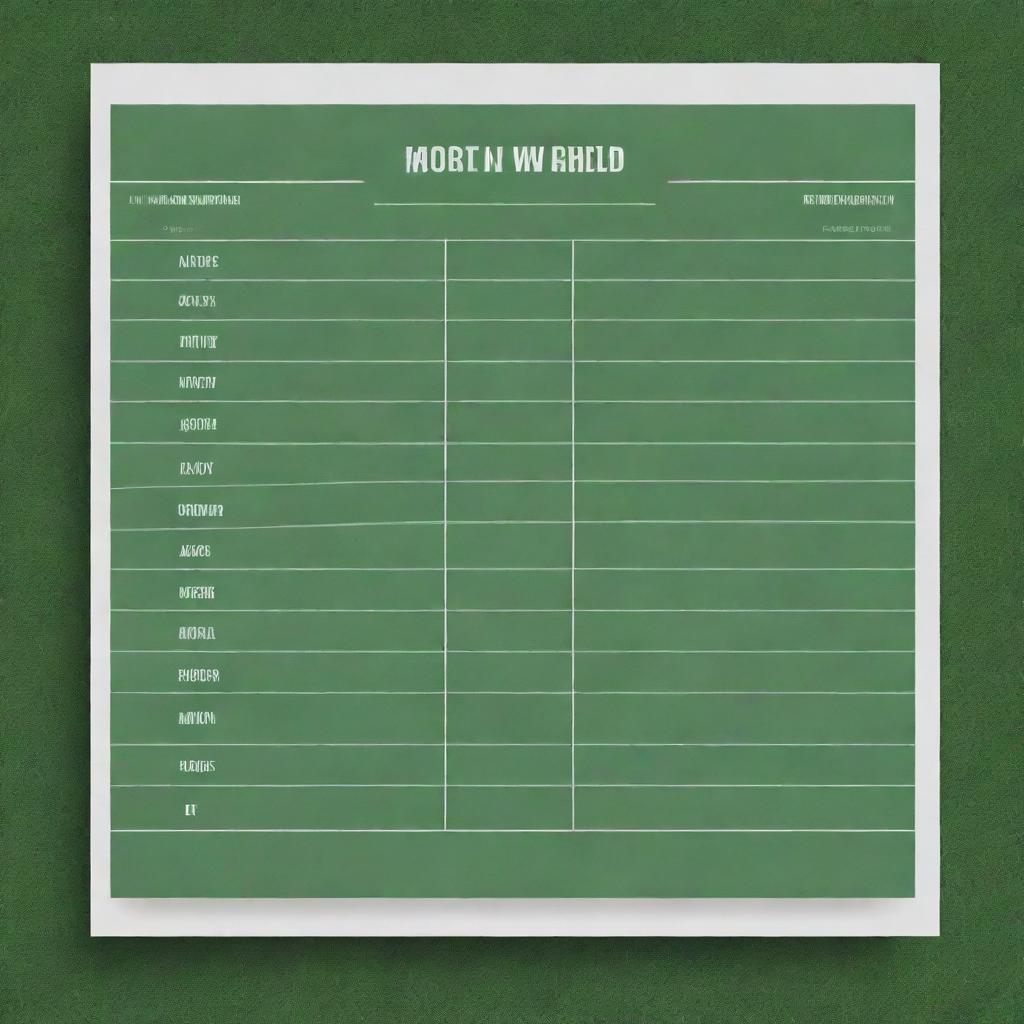 An empty football match schedule template displayed with lines and boxes for entries, having a background that reminisces the essence of the sport.