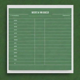 An empty football match schedule template displayed with lines and boxes for entries, having a background that reminisces the essence of the sport.