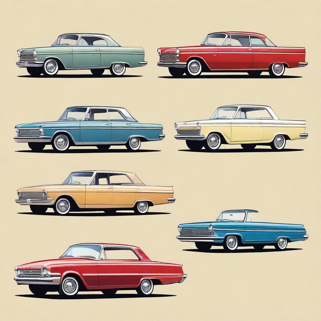 A collection of high-quality digital art images depicting four different car body types: a sedan, a coupe, a hatchback, and a wagon