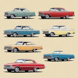 A collection of high-quality digital art images depicting four different car body types: a sedan, a coupe, a hatchback, and a wagon