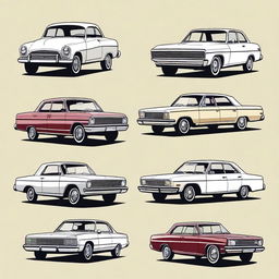 A collection of high-quality digital art images depicting four different car body types: a sedan, a coupe, a hatchback, and a wagon