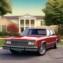 A top-quality digital art image depicting a full-size sedan from the 90s, complete with a sunroof