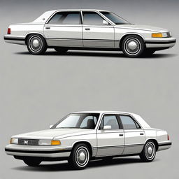 A top-quality digital art image depicting a full-size sedan from the 90s, complete with a sunroof