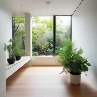 The modern minimalist house featured an indoor garden filled with oyster plants, creating a serene and natural ambiance.