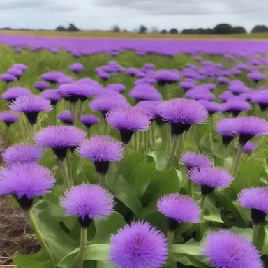 In the novel, the character wandered through a field filled with oyster plants, their long-stemmed heads of purple ray flowers creating a beautiful sight.