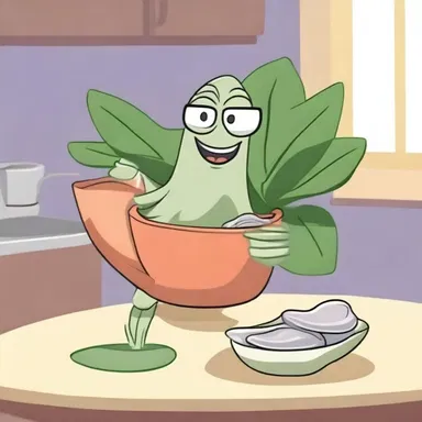 In the cartoon, the character discovers an oyster plant and uses it as an ingredient for a unique recipe.