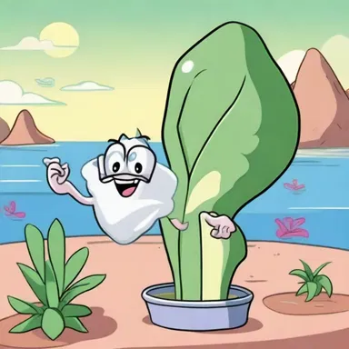 In the cartoon, the character discovers an oyster plant and uses it as an ingredient for a unique recipe.