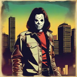 This is a digital art piece, designed in the style of a 70's horror movie poster featuring a manic slasher