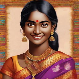 A high-quality digital art piece showcasing a Tamil girl adorned in a traditional saree