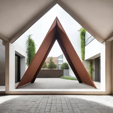 The architect used a beautiful trigon as a decorative element in the courtyard of the building.