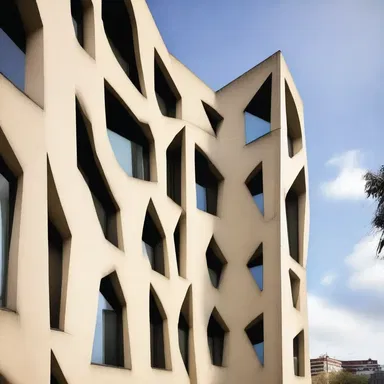 The modernist building boasted an innovative use of trigons in its façade, creating a visually striking structure.