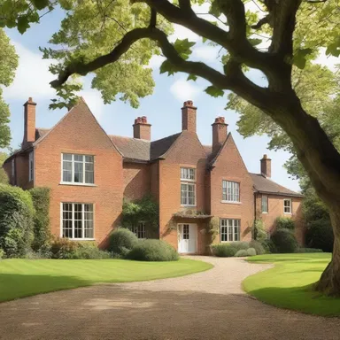 The historic manor house features characteristic architectural elements that are reminiscent of the copyhold system, such as multiple farm buildings within the estate.