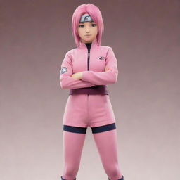 Sakura Haruno from Naruto in her typical pink outfit, standing in a confident pose