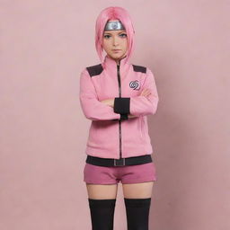 Sakura Haruno from Naruto in her typical pink outfit, standing in a confident pose