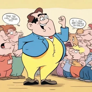 The character's ungracefulness was exaggerated in the cartoon, causing the audience to laugh.