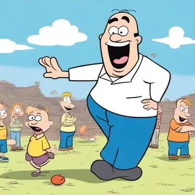 The character's ungracefulness was exaggerated in the cartoon, causing the audience to laugh.