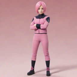 Sakura Haruno from Naruto in her typical pink outfit, standing in a confident pose