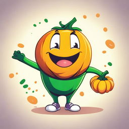 An image of a caper, anthropomorphized with cartoonish features, joyfully holding a pumpkin