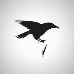 Create a logo for 'Soarven'. Design a minimalist and sleek raven in mid-flight, enriched with subtle feathers. Incorporate a sleek, upward arrow symbolizing ascension in a timeless black and white palette. Include unique details for a memorable impact.