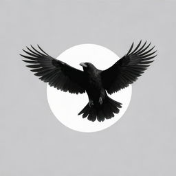 Generate a Soarven logo, featuring a sophisticated raven in flight with detailed feathers, subtly fusing an upward arrow. Maintain a classic black and white color scheme to ensure versatility in different sizes. Add unique elements for a distinctive, powerful image