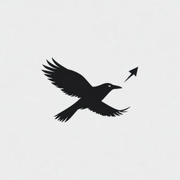 Generate a minimalist, sleek logo for Soarven with a stylized raven in mid-flight, subtly detailed feathers, and an upward arrow symbolizing ascent. The design should be timeless, versatile, and unique in black and white colors.