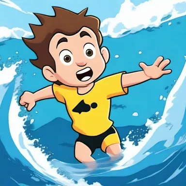 In the cartoon series, the character gets caught in a rip while swimming in the ocean, leading to an exciting and adventurous storyline.