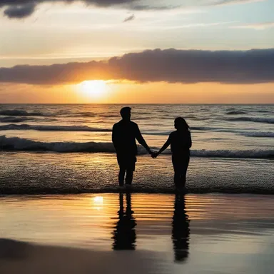 As the sun set over the rip in the sea, the couple stood hand in hand, admiring the beautiful scenery and sharing a romantic moment together.