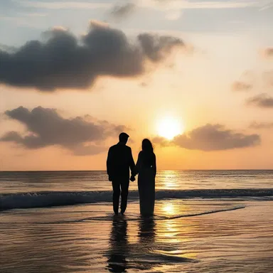 As the sun set over the rip in the sea, the couple stood hand in hand, admiring the beautiful scenery and sharing a romantic moment together.