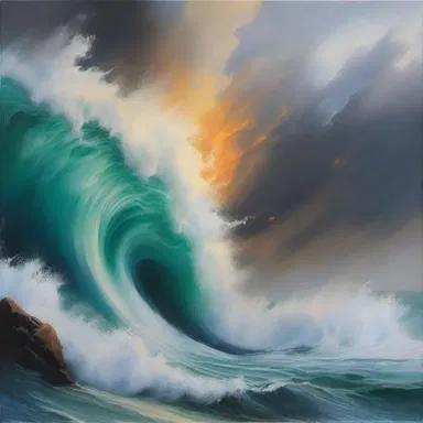 The artist created a stunning painting showcasing the collision of currents and the formation of a rip, capturing the raw power and beauty of nature.