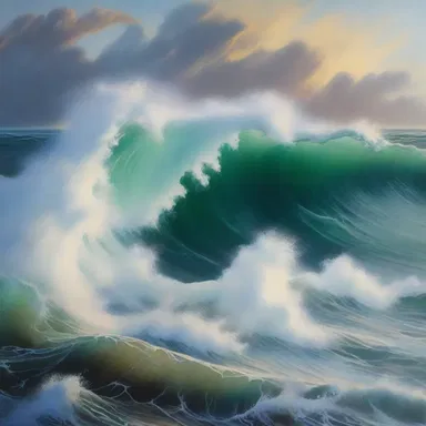 The artist created a stunning painting showcasing the collision of currents and the formation of a rip, capturing the raw power and beauty of nature.