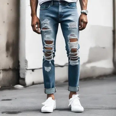 The latest trend in denim is ripped jeans, with intentional tears and rips for a distressed look.