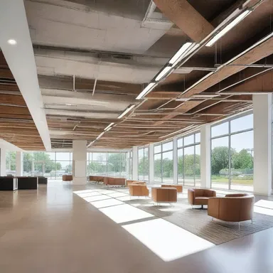 The new modern office building features an open floor plan, allowing natural light to rip through the space.