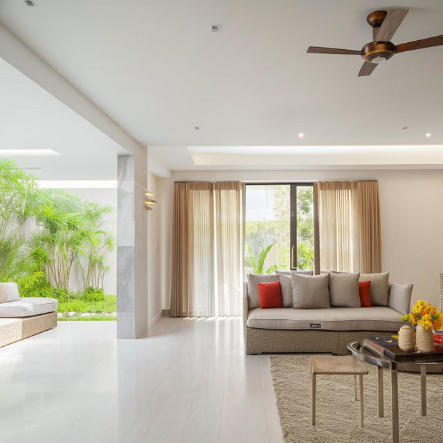 Elegant 3BHK house with open-concept living area, contemporary furniture, and ample natural lighting.