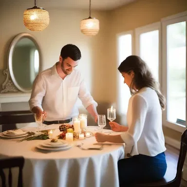 To surprise his girlfriend, John planned a romantic candlelit dinner and made sure to finish up all the preparations before she arrived.