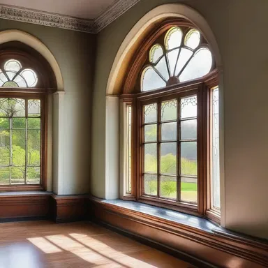 The old Victorian house had beautiful arched windows that could be cranked up to let in the fresh air and sunlight.