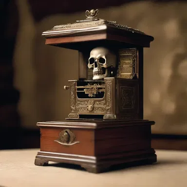 In the horror movie, the protagonist accidentally cranks up an antique music box and unleashes a sinister spirit.