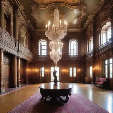 The mansion was filled with staggeringly high ceilings and grandiose chandeliers.