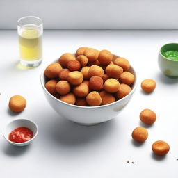 A hyper-realistic digital art piece features a bowl of cireng, a traditional Indonesian snack, placed on a white table