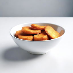 A hyper-realistic digital art piece features a bowl of cireng, a traditional Indonesian snack, placed on a white table