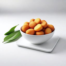 A hyper-realistic digital art piece features a bowl of cireng, a traditional Indonesian snack, placed on a white table