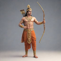 3D illustration of Lord Ram, in traditional attire, standing in a poised stance with a bow and arrow.